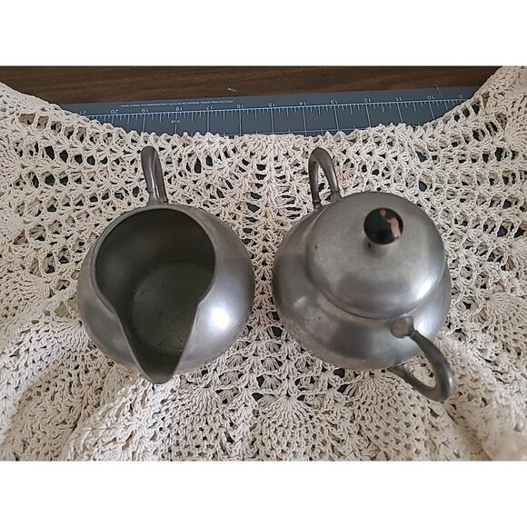 Vintage Matawa Holland Pewter Cream and Sugar Bowl - Picture 6 of 6